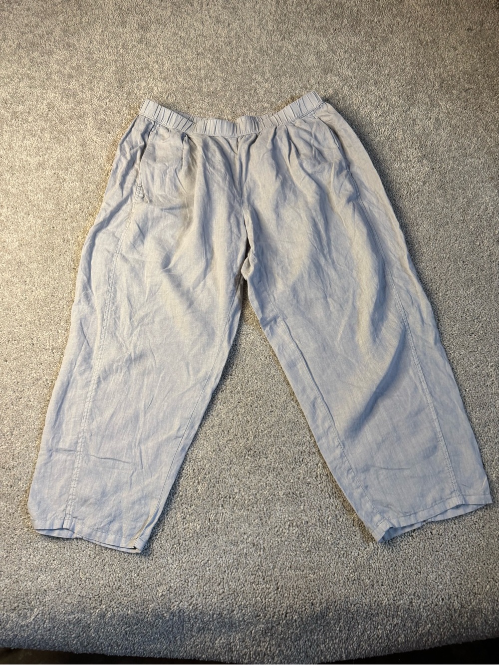 Eileen Fisher Pale Grey Wide-Leg Linen Pants
